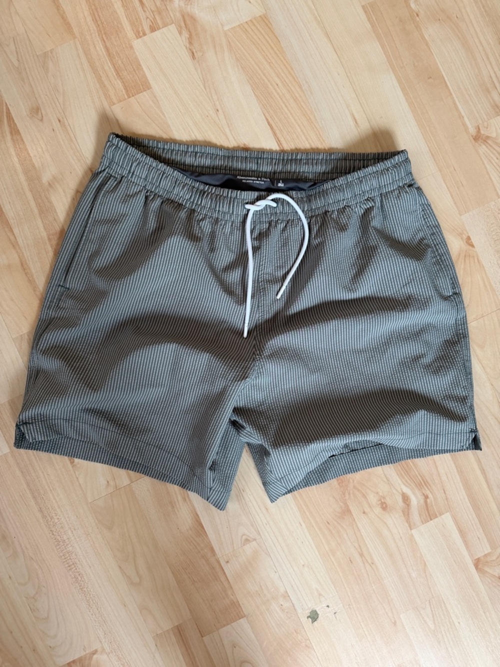 Abercrombie & Fitch Green Pinstripe Swim Trunks